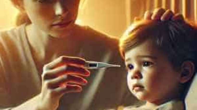 Parent checking young child’s temperature for common childhood fever