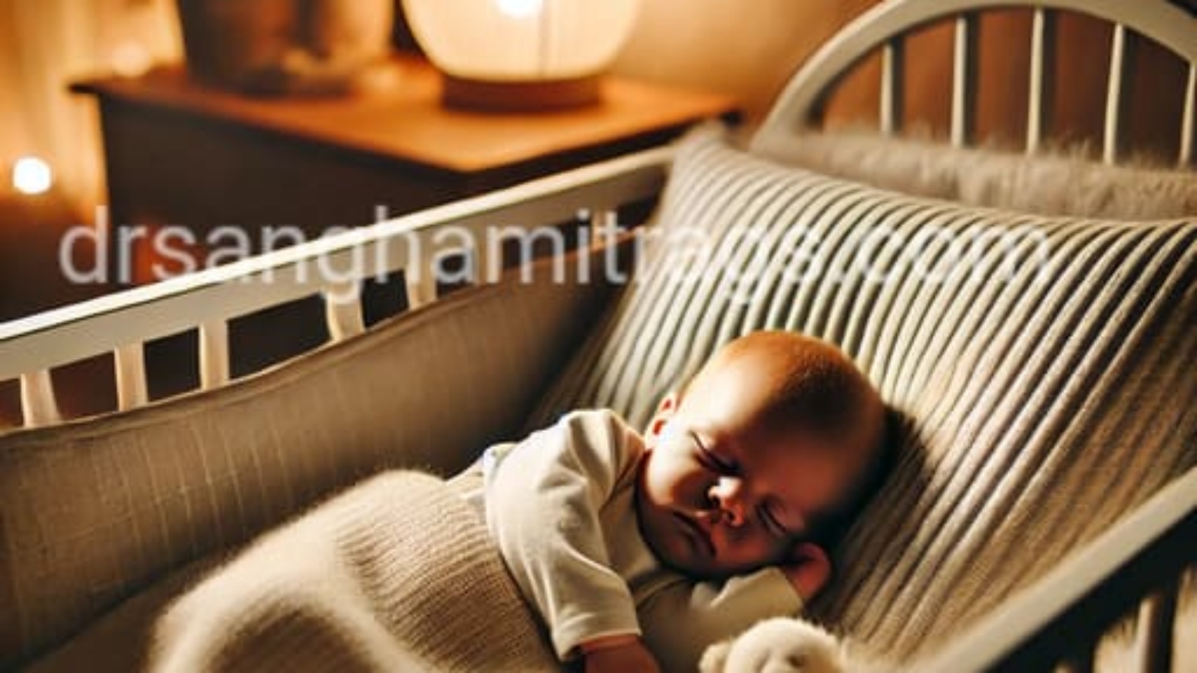 A newborn peacefully sleeping in a cozy crib with soft lighting, representing restful sleep and newborn sleep patterns.