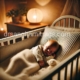 A newborn peacefully sleeping in a cozy crib with soft lighting, representing restful sleep and newborn sleep patterns.