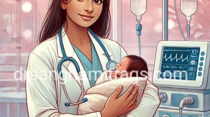 High-risk pregnancy care: Neonatologist holding a premature baby in the NICU.